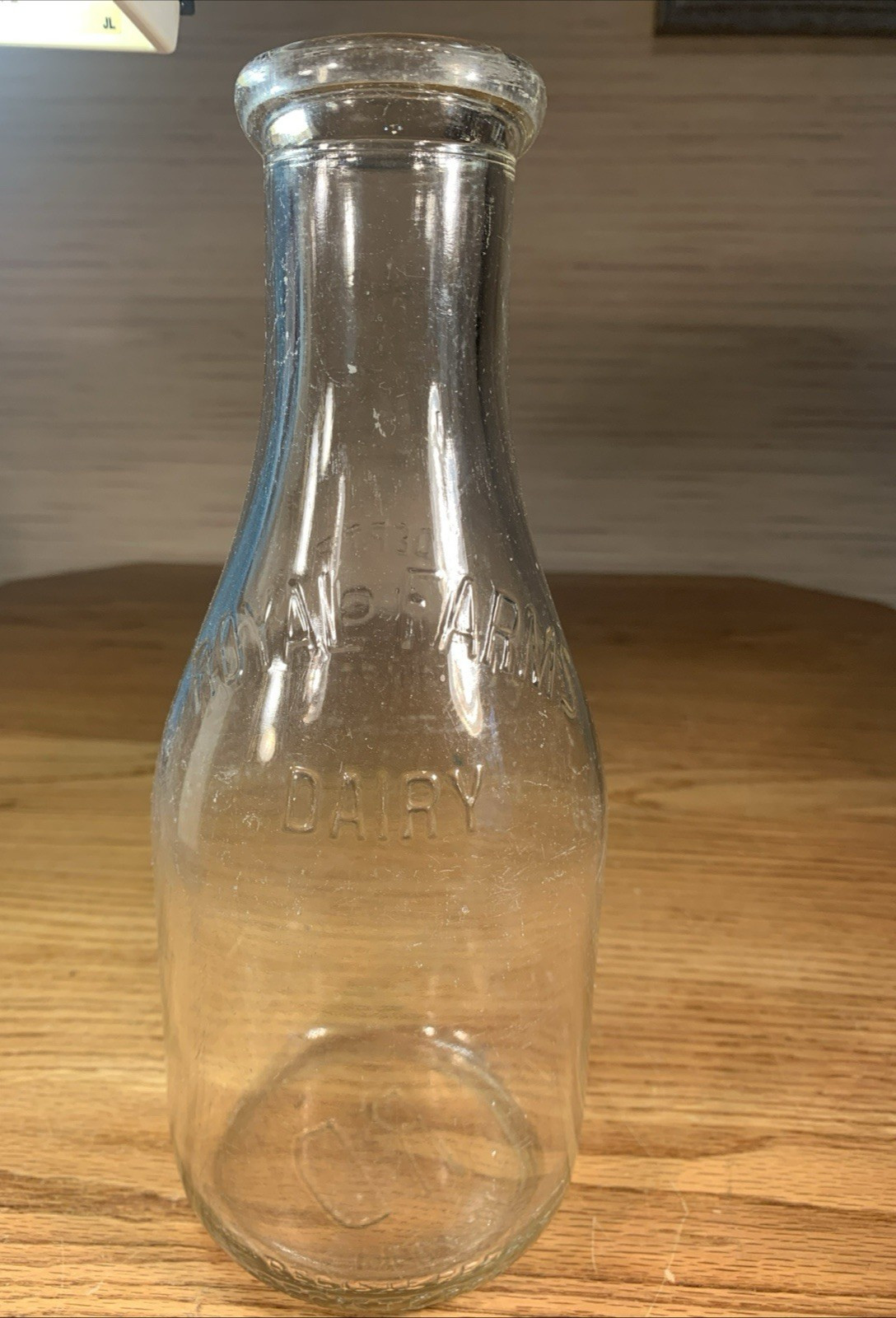 Vintage Glass Milk Bottle - 1 Quart - Royal Farms - Embossed Logo