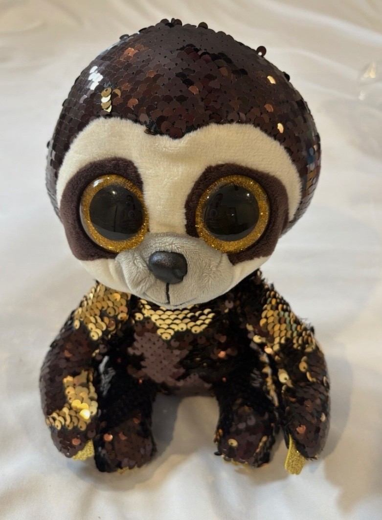 TY FLIPPABLES Beanie Boos - DANGLER the Reversible Sequin Sloth Medium 9’’