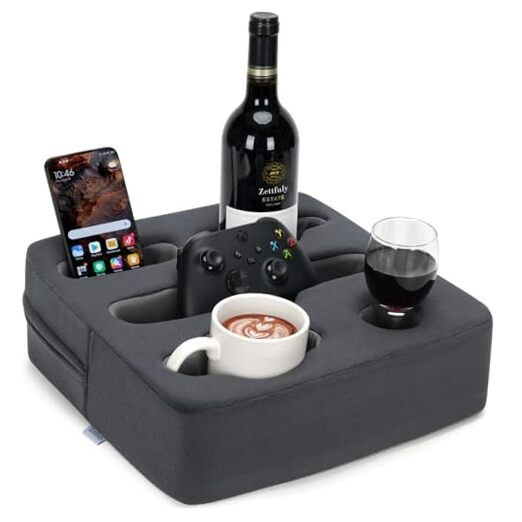 Couch Cup Holder Pillow - Sofa Cup Holder | Couch Caddy, 13" x 13" x 3.5" Grey