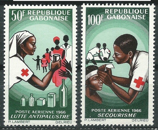 Gabon 1966 MNH 2v, Red Cross, Nurse, First Aid, Medicine, Stretcher (A17)