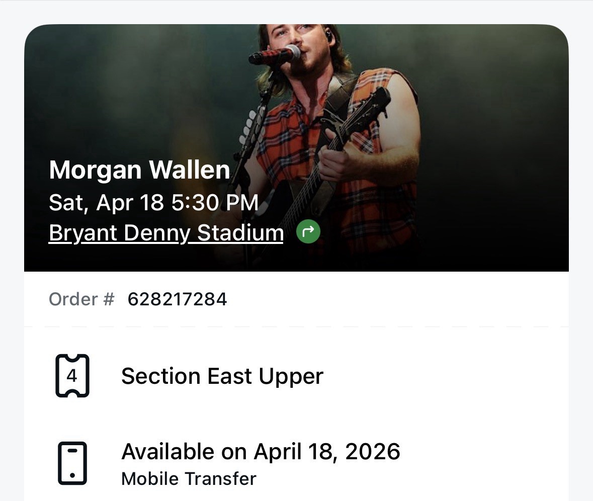 Morgan Wallen 'I'm the Problem' Tuscaloosa Concert 4 TICKETS!