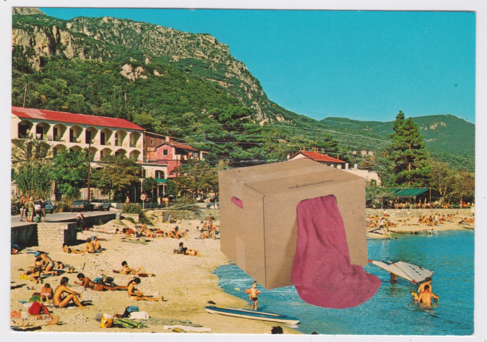 Mail Art David Greenberger "Working on Cleanup" original collaged postcard 2023