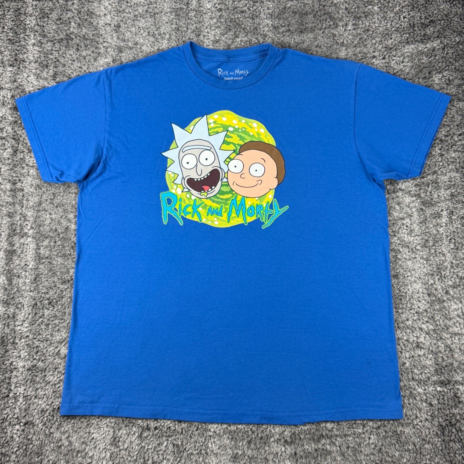 Rick and Morty Adult Size 2X Adult Swim Graphic T-Shirt Blue Cartoon Network