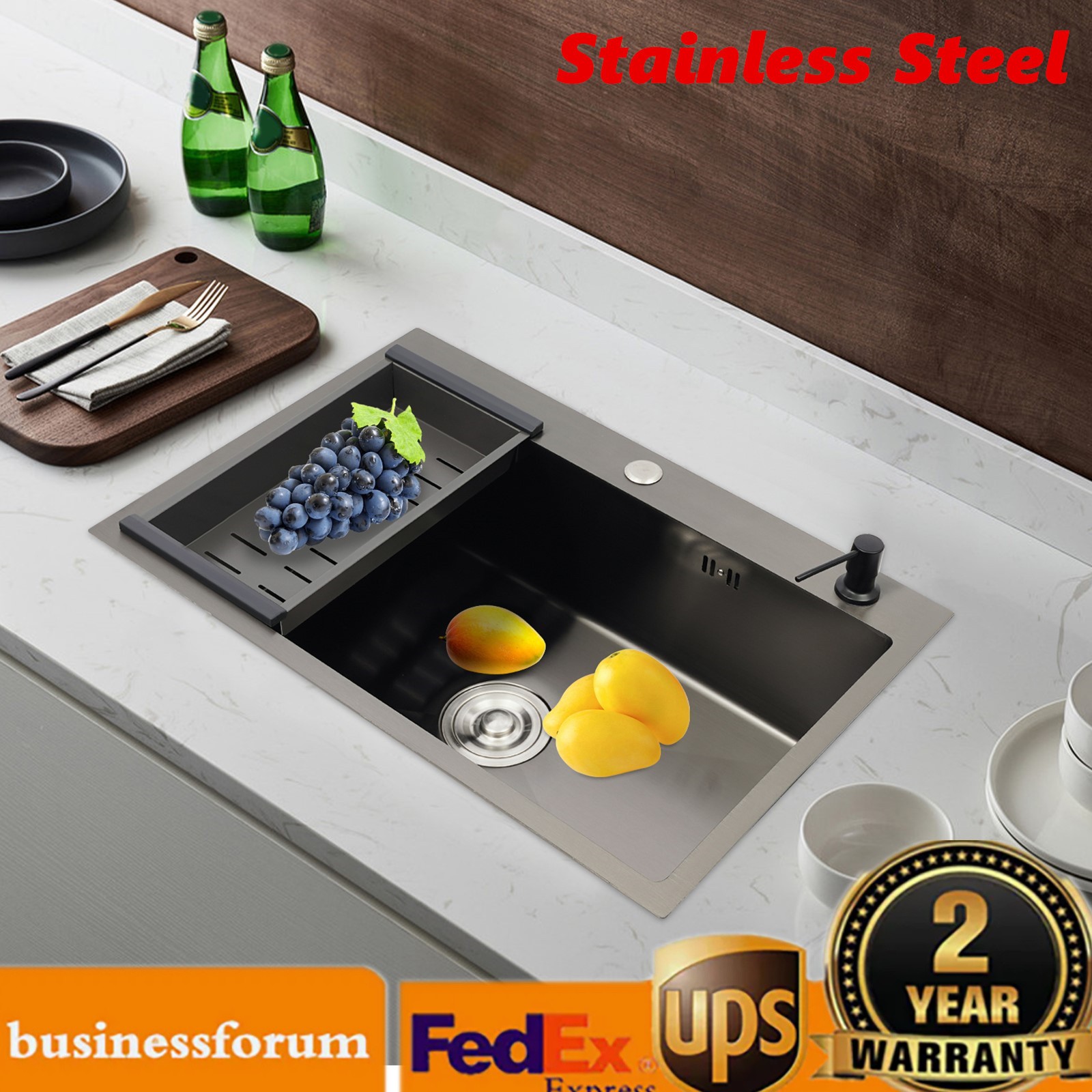 68*45*20cm Stainless Steel Undermount Kitchen Sink Washbasin W/ Soap Dispenser