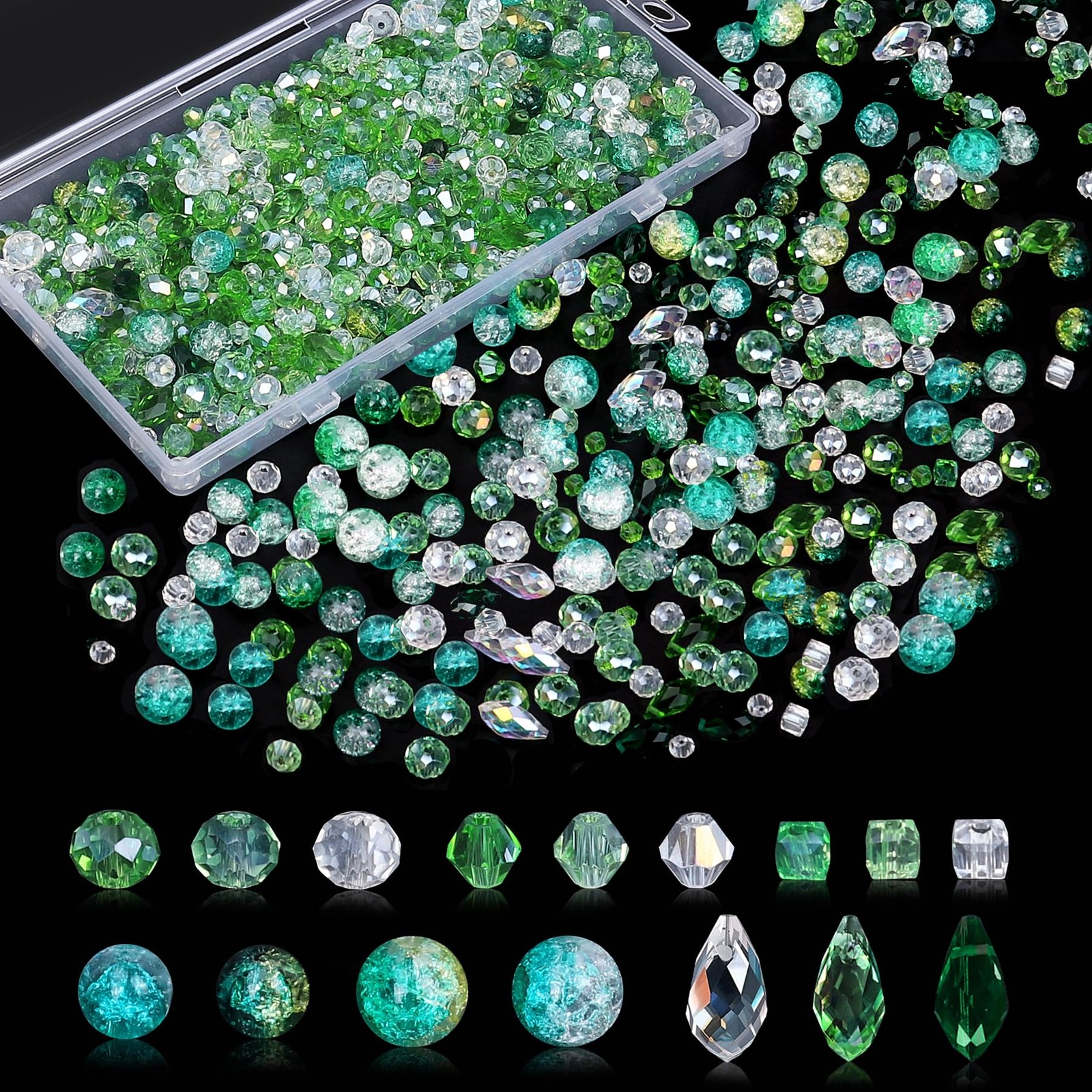 1000pcs Glass Beads for Jewelry Making Colorful Rainbow Craft 2mm, Green 