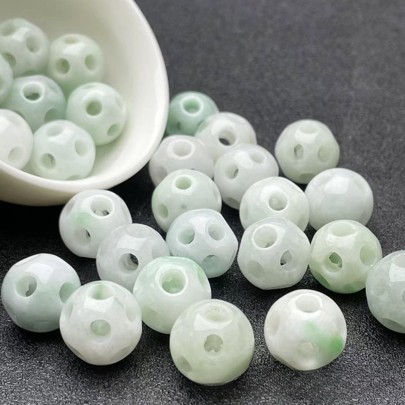 10-20PCS Natural A-grade jadeite Green large hole round bead Loose beads