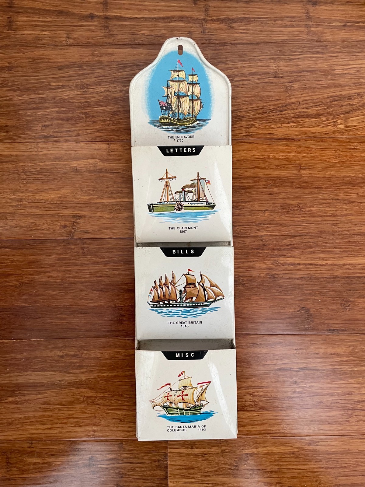 Vintage Nautical Metal Wall Letter Holder – Ship Theme (Possibly Sandland Ware)