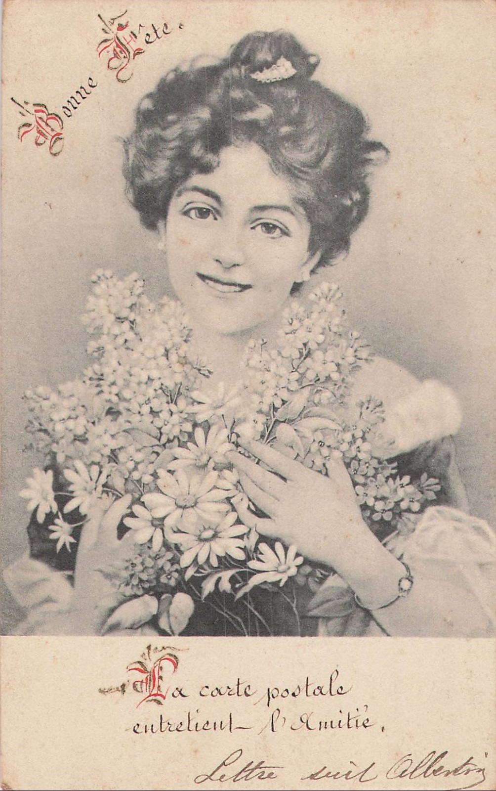 ILLUSTRATED POSTCARD MAINTAINS FRIENDSHIP WOMAN BUN FLOWERS - 53120