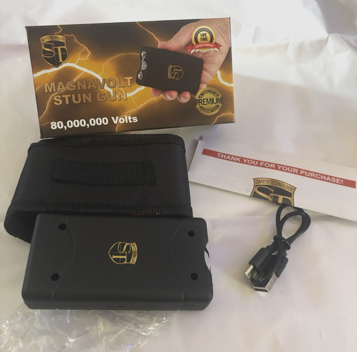 MAGNAVOLT Stun Gun Flashlight Rechargeable 80 Million Volts Protection Holster