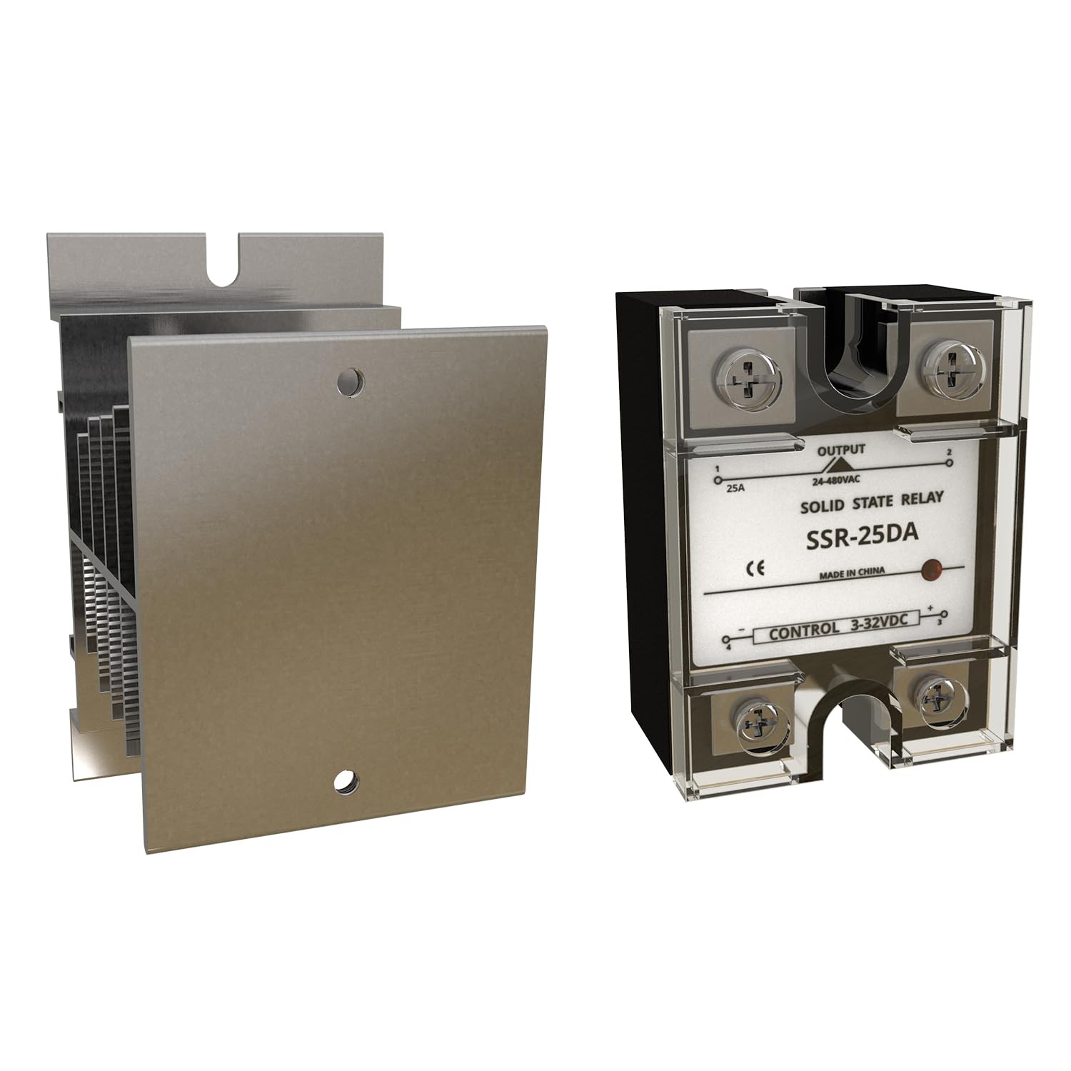 YQSIYU SSR-25DA Single Phase Solid State Relay,DC to AC Input 25A+Heat Sink 