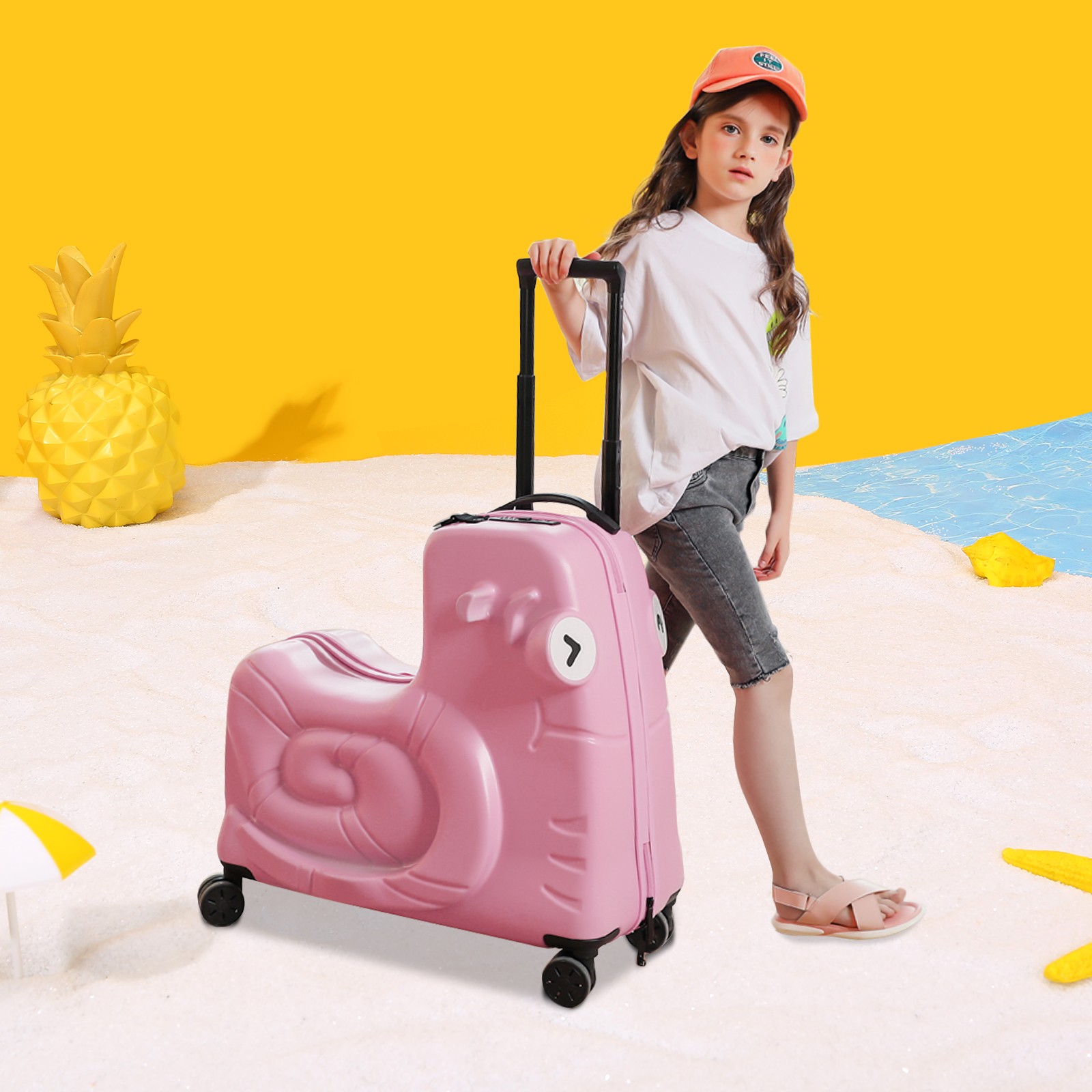 Spinner Luggage Kids Ride-On Roll Suitcase Luggage Bags Wheeled Trolley Lugg