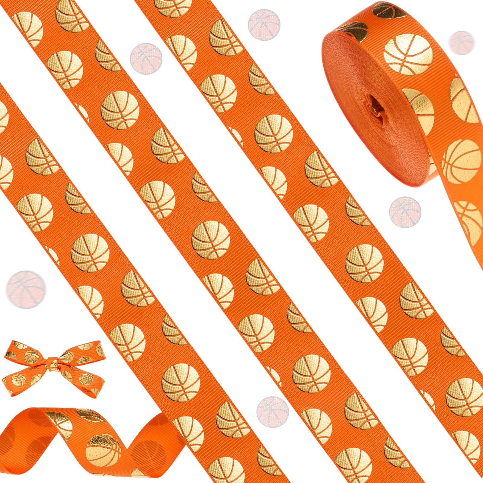 Orange Gold Metallic Basketball Wired Edge Grosgrain Ribbon 7/8 Inch x 10 YD