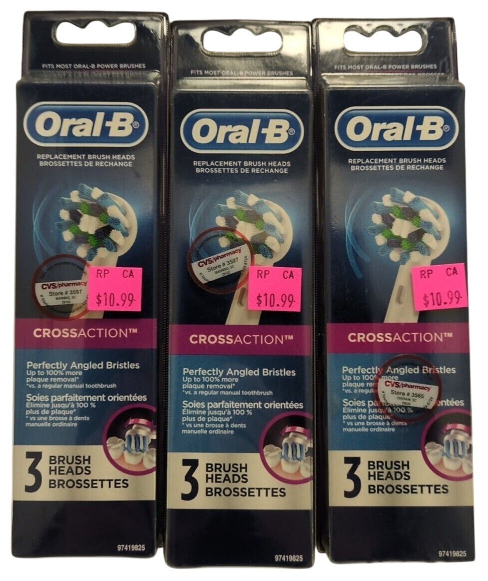 Lot Of 9 Oral-B CrossAction Toothbrush Replacement Heads 3 Packs New Triple Bris