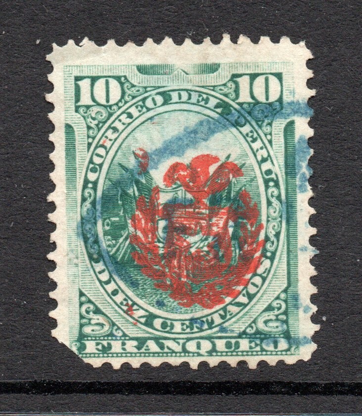 PERÚ, 10 CTS, GUERRA DEL PACIFICO, ESCUDO DE CHILE.MARCA OVALADA DE FRANCA