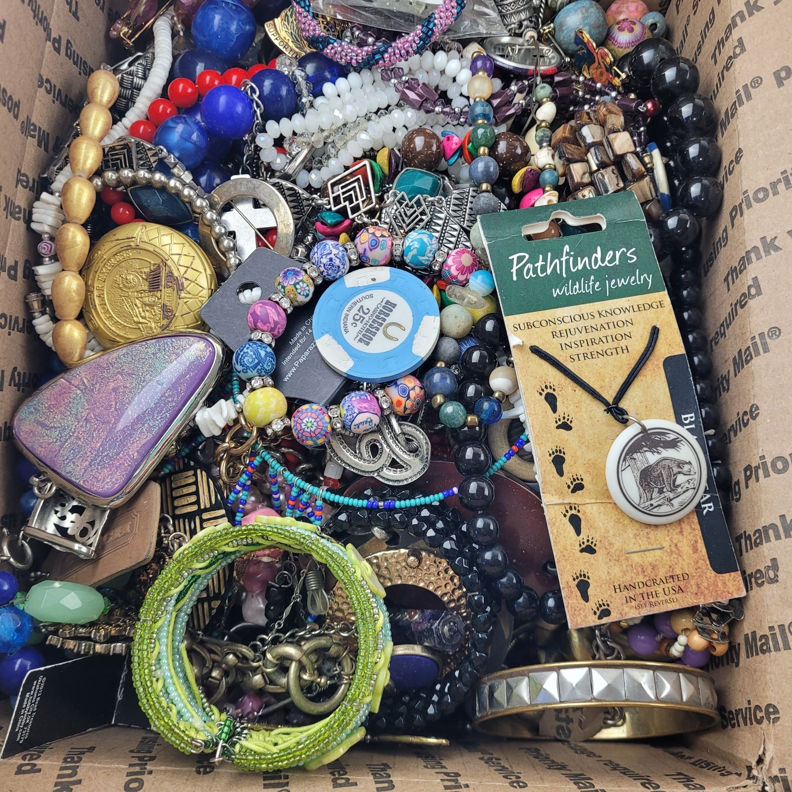 Junk Jewelry Crafters Box Full 11+lbs Harvest Parts Repair Broken Misc Odd Items