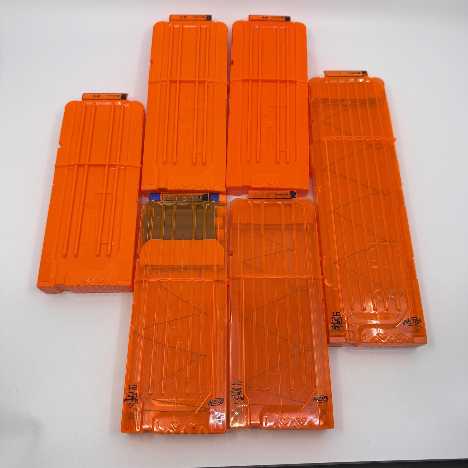 Nerf N-Strike Elite 12 & 18 Dart Magazine Clips Lot Of 7 Orange Magazines