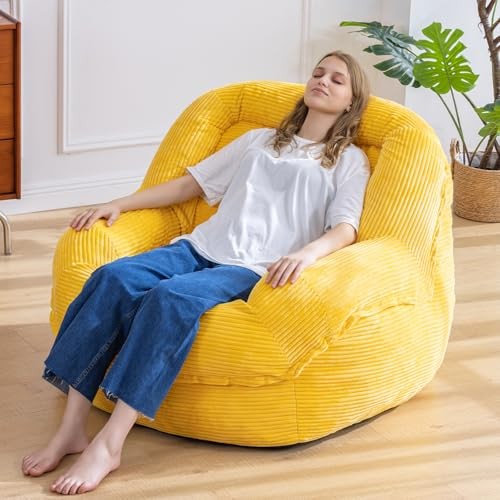 Giant Bean Bag Chair with Armrests - Oversized Cozy Seating for Corn Yellow