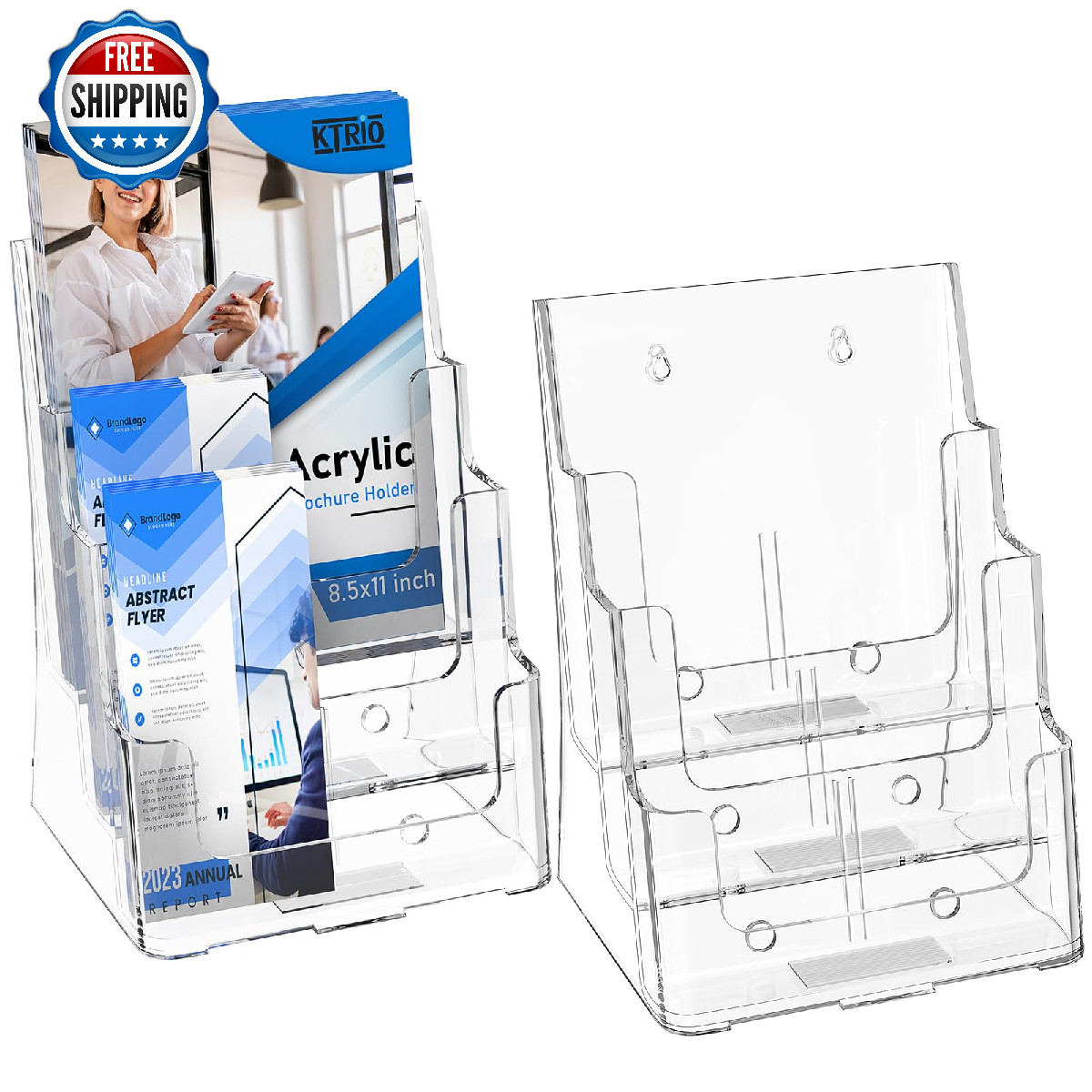KTRIO Acrylic Brochure Holder 8.5x11 3 Tier Literature Pamphlet Organizer