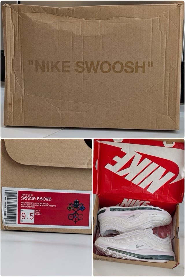 Nike Air Max 97 Jesus Shoes MSCHF INRI Triple White Wolf Gray 921826-101