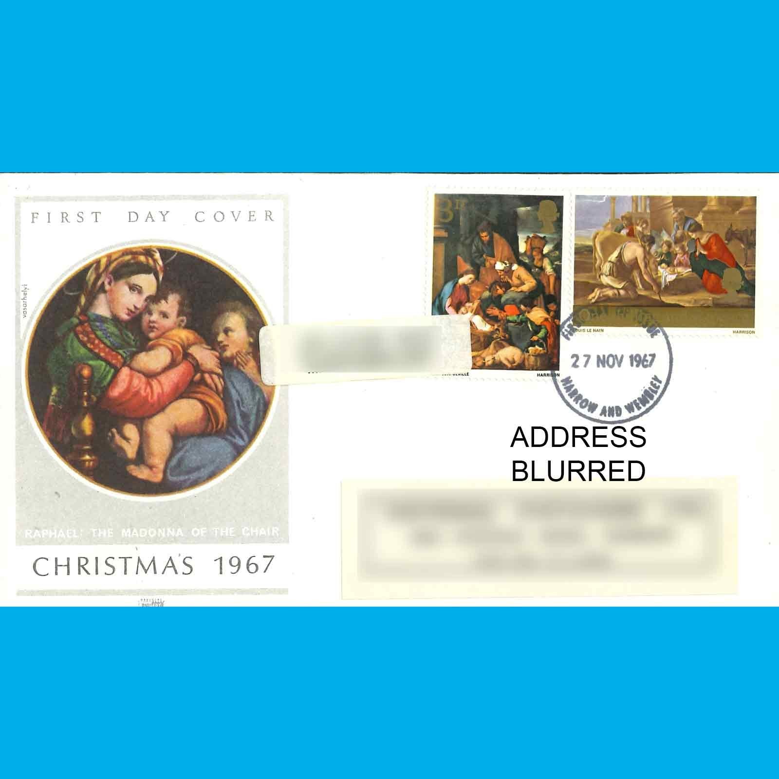 UK FDC Christmas Commemorative Post Office First Day Cover Stamps 27.11.1967