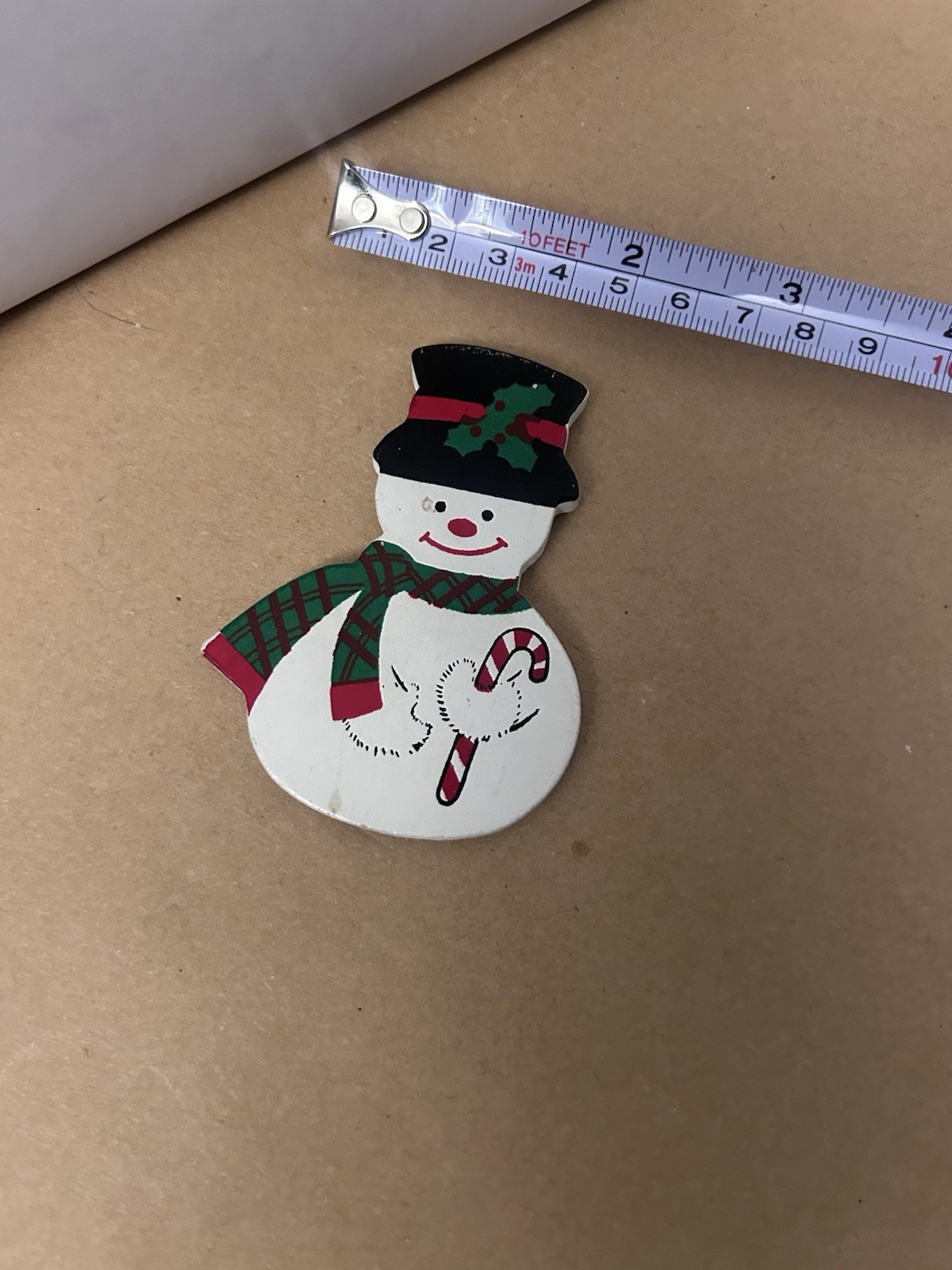 VTG Christmas Figurine Wooden Snowman with Candycane with magnet