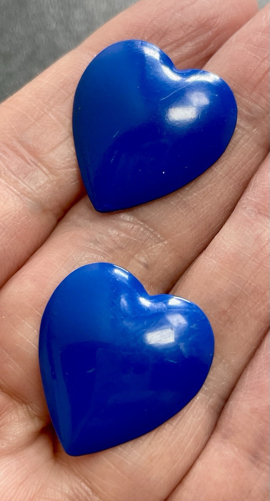 Vintage Blue Heart Enameled Metal Drop Earrings