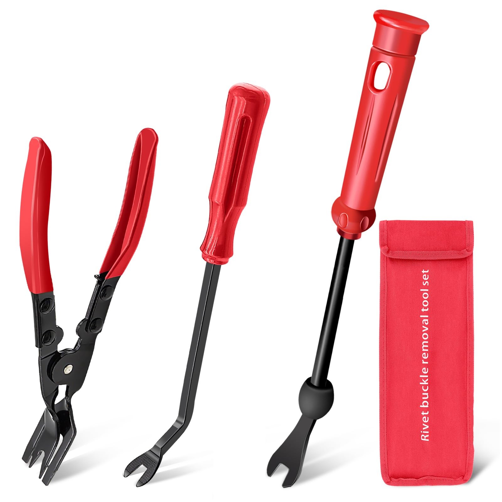 Zecirl 3 Pcs Clip Pliers and Fastener Remover,Clip Removal Tool 3 PCS, Red 