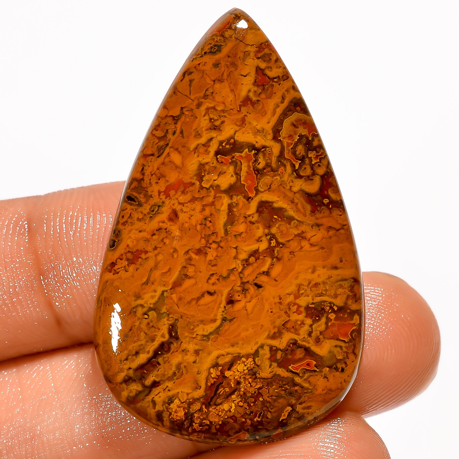 100% Natural Seam Agate Pear Shape Cabochon Gemstone 50.5 Ct 40X24X6 mm EE-53641