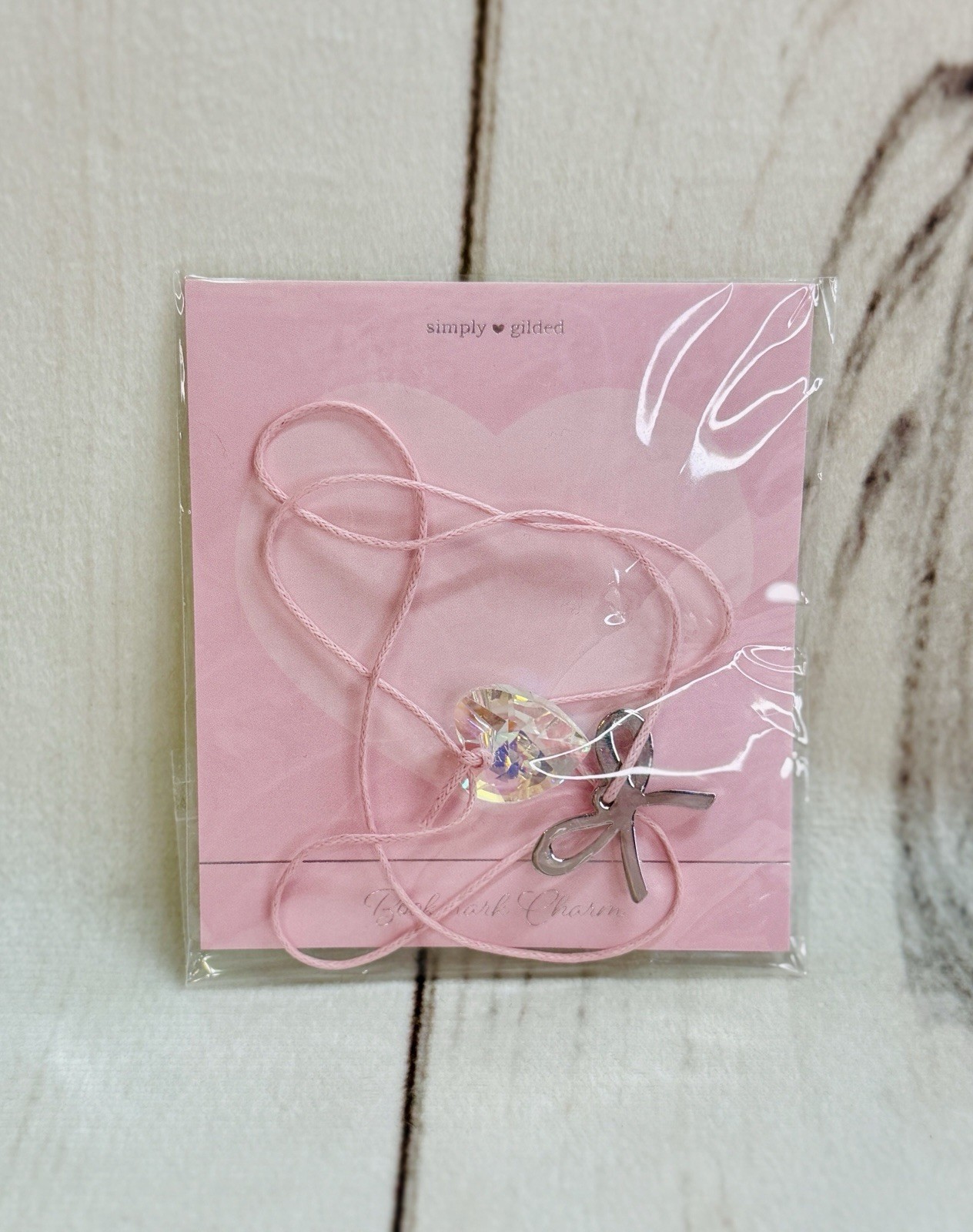 NEW Simply Gilded Pink Crystal Heart Silvertone Bow Bookmark Page Marker Gorg!