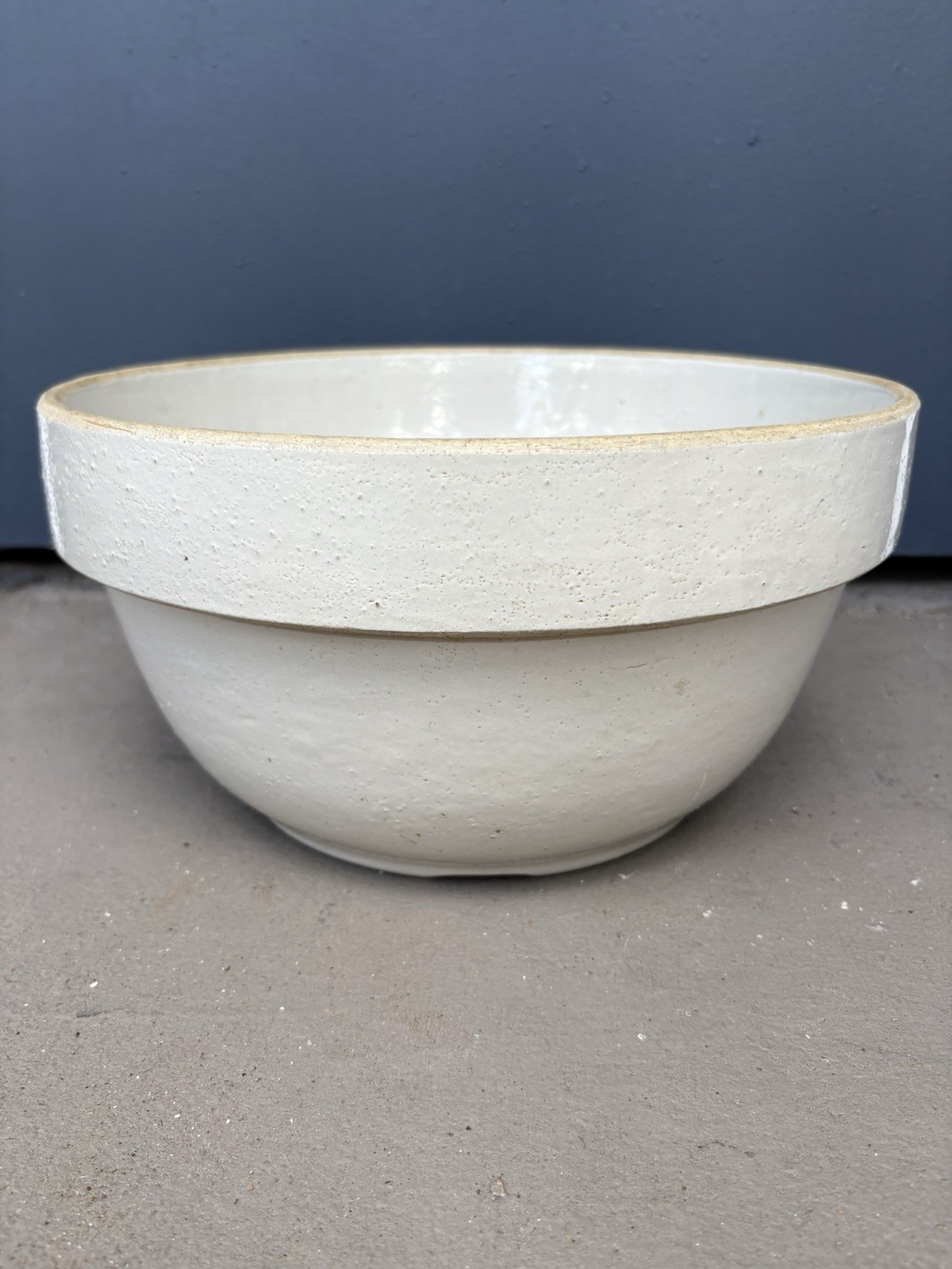 Antique Primitive Stoneware Farmhouse 11” Heavy Crock Old Early Farmhouse Bowl