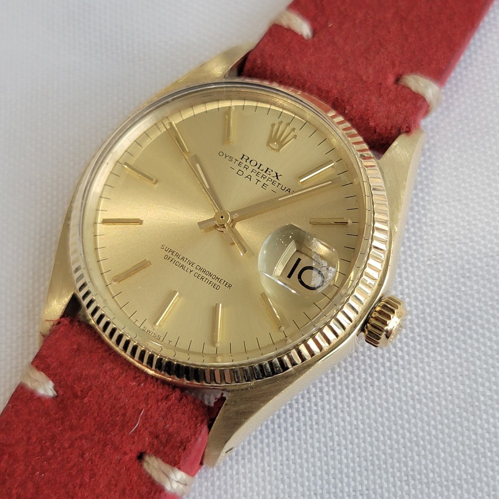 Rolex Oyster Perpetual Date 1503 35mm 14k Solid Gold 1970s Mens Automatic RA674B