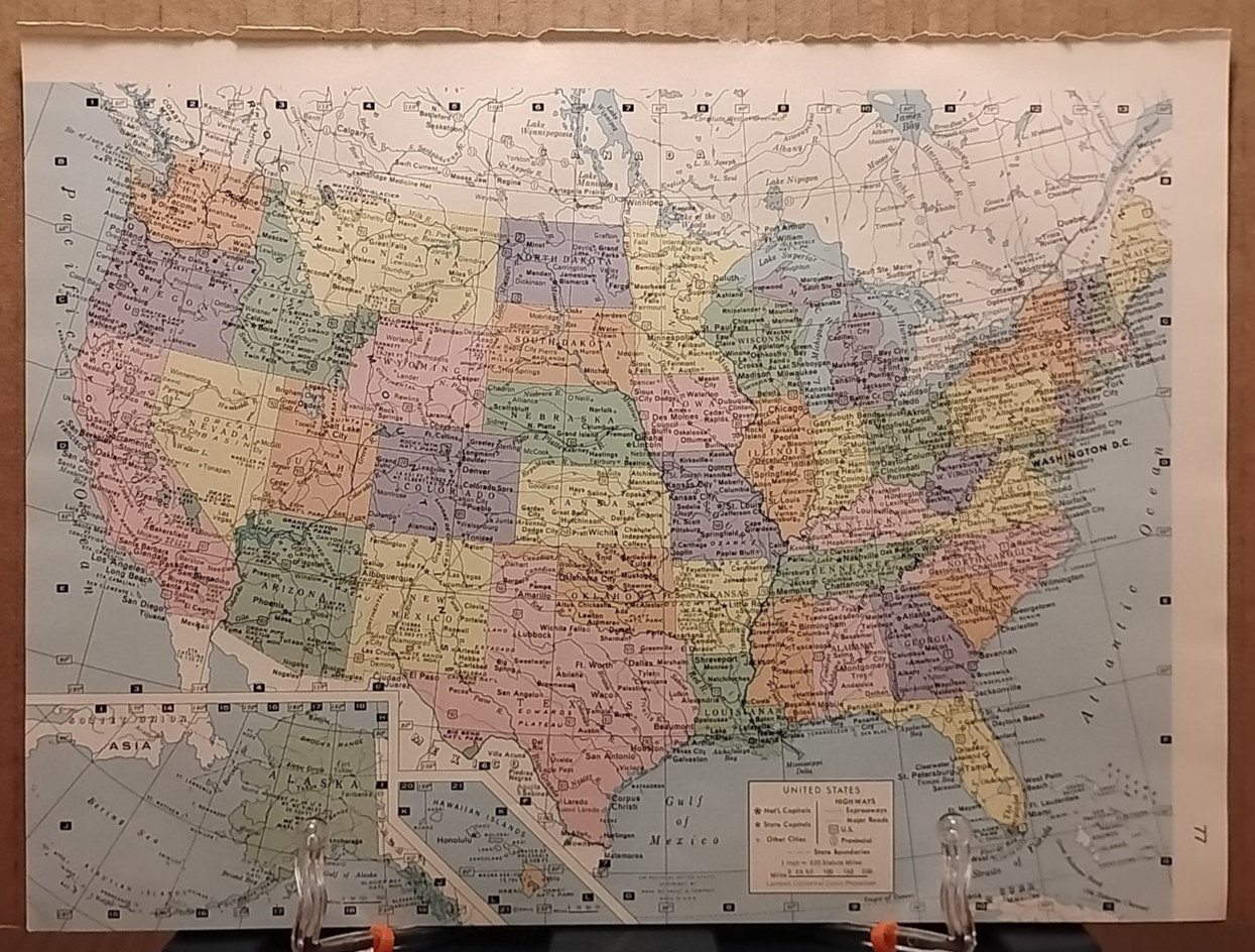 Old Vintage UNITED STATES Atlas Map 1961 MSM Life Pictorial Atlas of the World