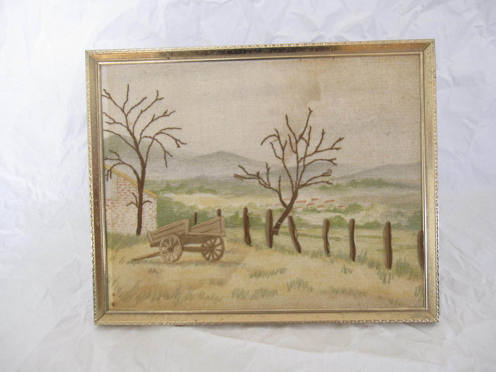 Handmade "Lost Forgotten Country Wagon Scene " Embroidery Picture