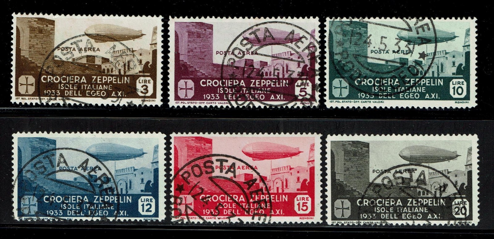 Aegean Stamps General Issues 1933 Cruise Zeppelin Sas A 22/27