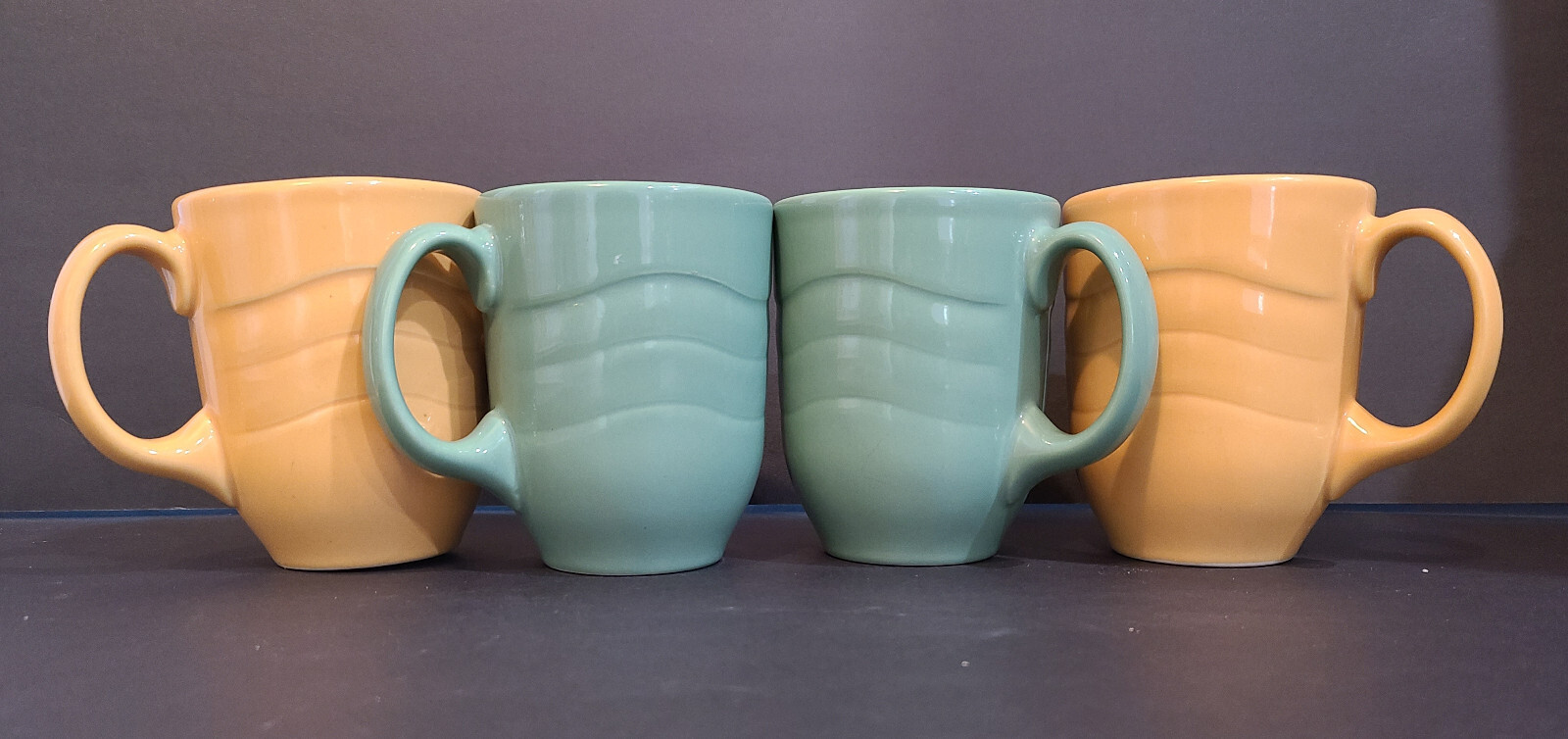 Syracuse China Cantina Mugs Set of 4 - Saffron & Sage -Vitrified Diner Retro LNC