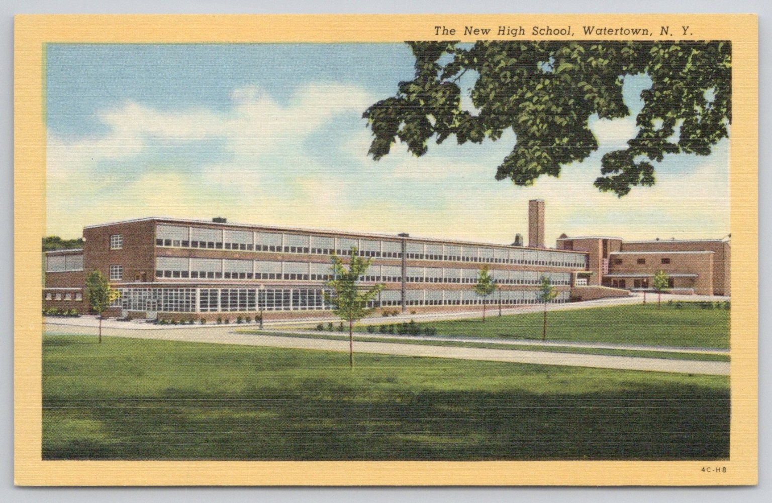 Watertown NY New High School Vintage Linen Postcard 1954 Curteich