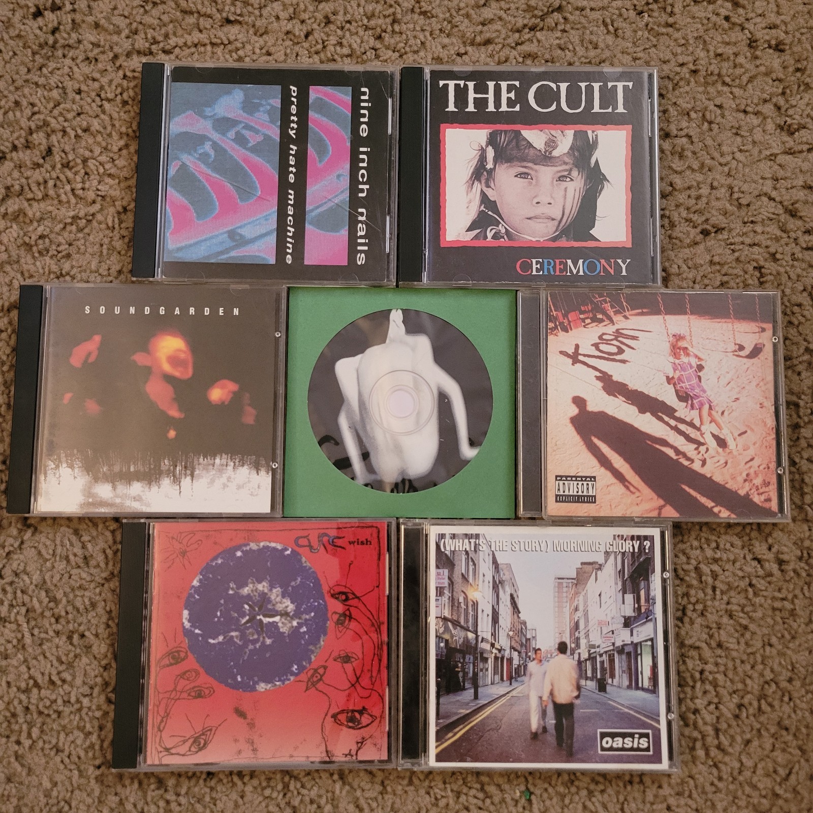 CD Lot Of 7 90s Korn NIN Tool Oasis Cure Cult Soundgarden Ænima Alt Rock