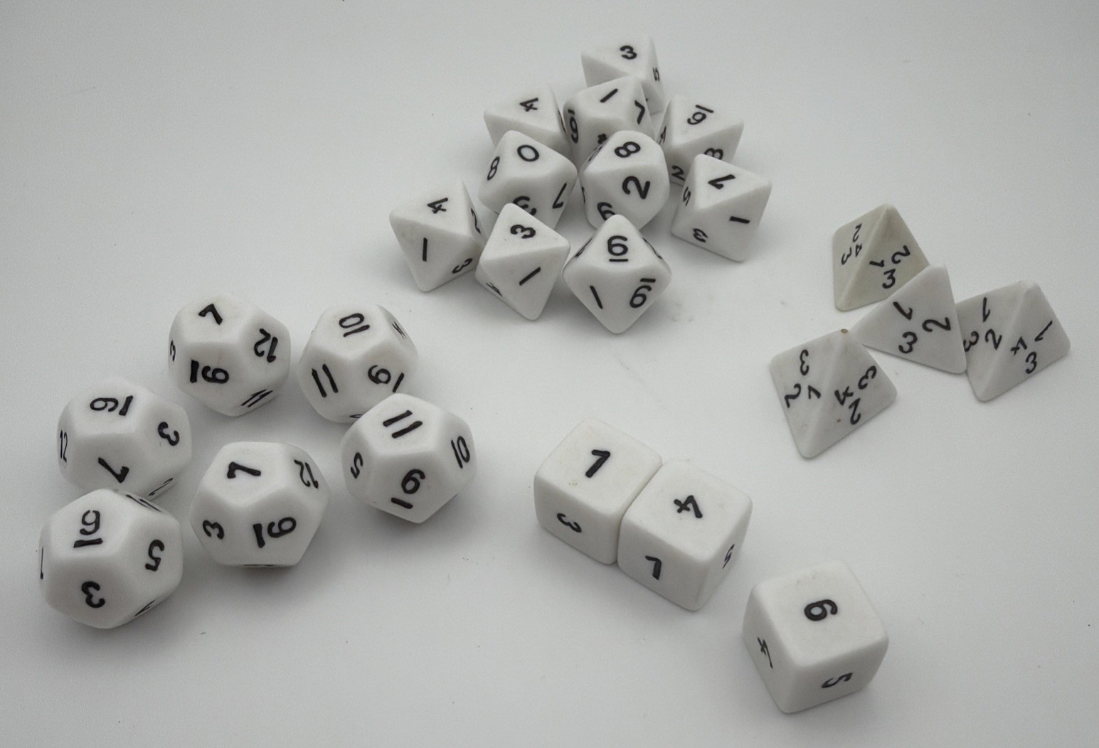 23pc Bulk Lot Opaque White Polyhedral Dice Set - RPG D&D d20 d12 d10 d6 d4