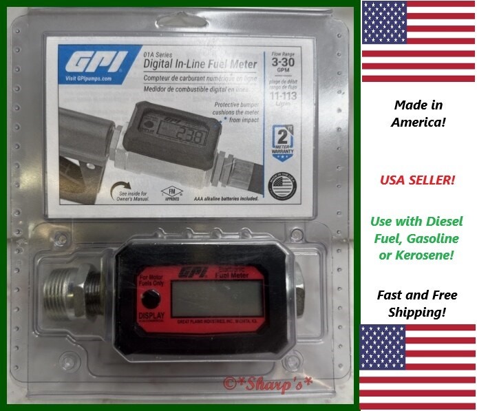 1" Digital LED Electronic Fuel Meter * Made in America * 1" Inlet Outlet * 3-30