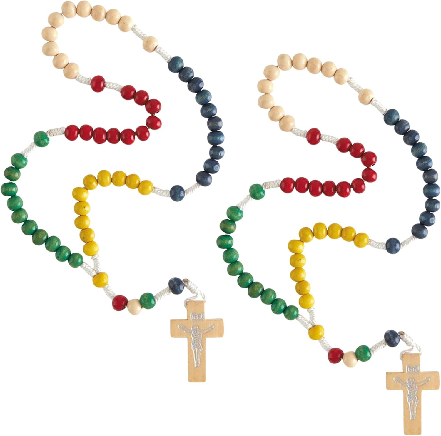 My First Rosary, Colorful Wood Prayer Beads with Cross Pendant, Baptism Gifts, 1