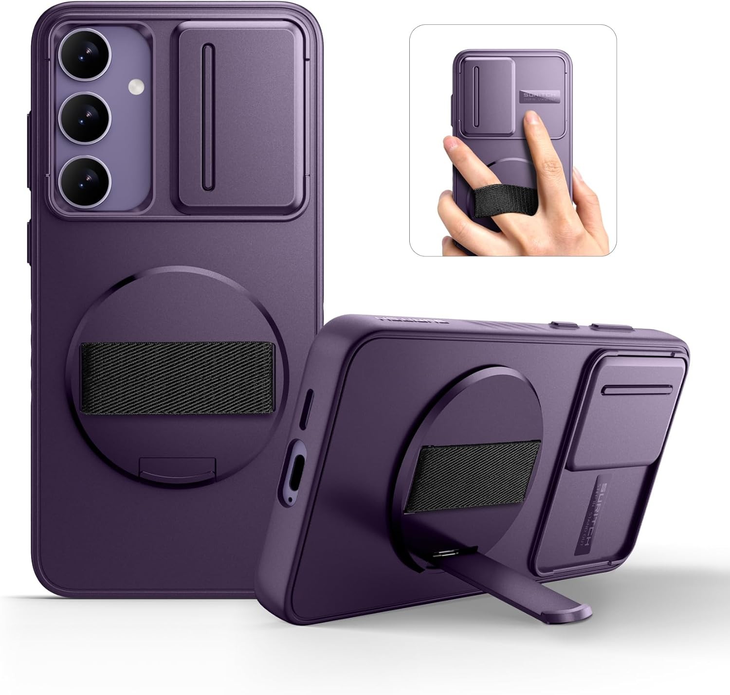 Samsung Galaxy S24 Plus Case with 360° Rotatable Hand Strap & Invisible Kickstan