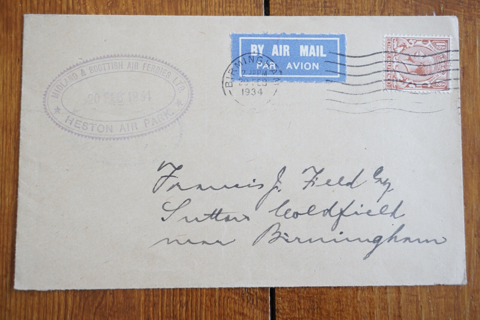 1934 Midland & Scottish Air First Flight Cover Airmail Stamp London Douglas