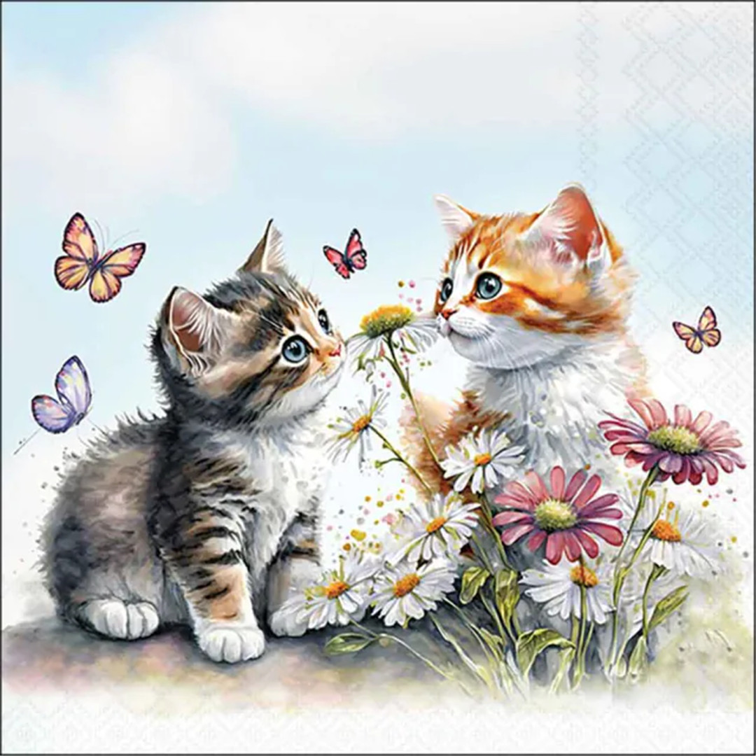 Tovagliolo 33x33 Carta Decorato  Kittens In Flower Field