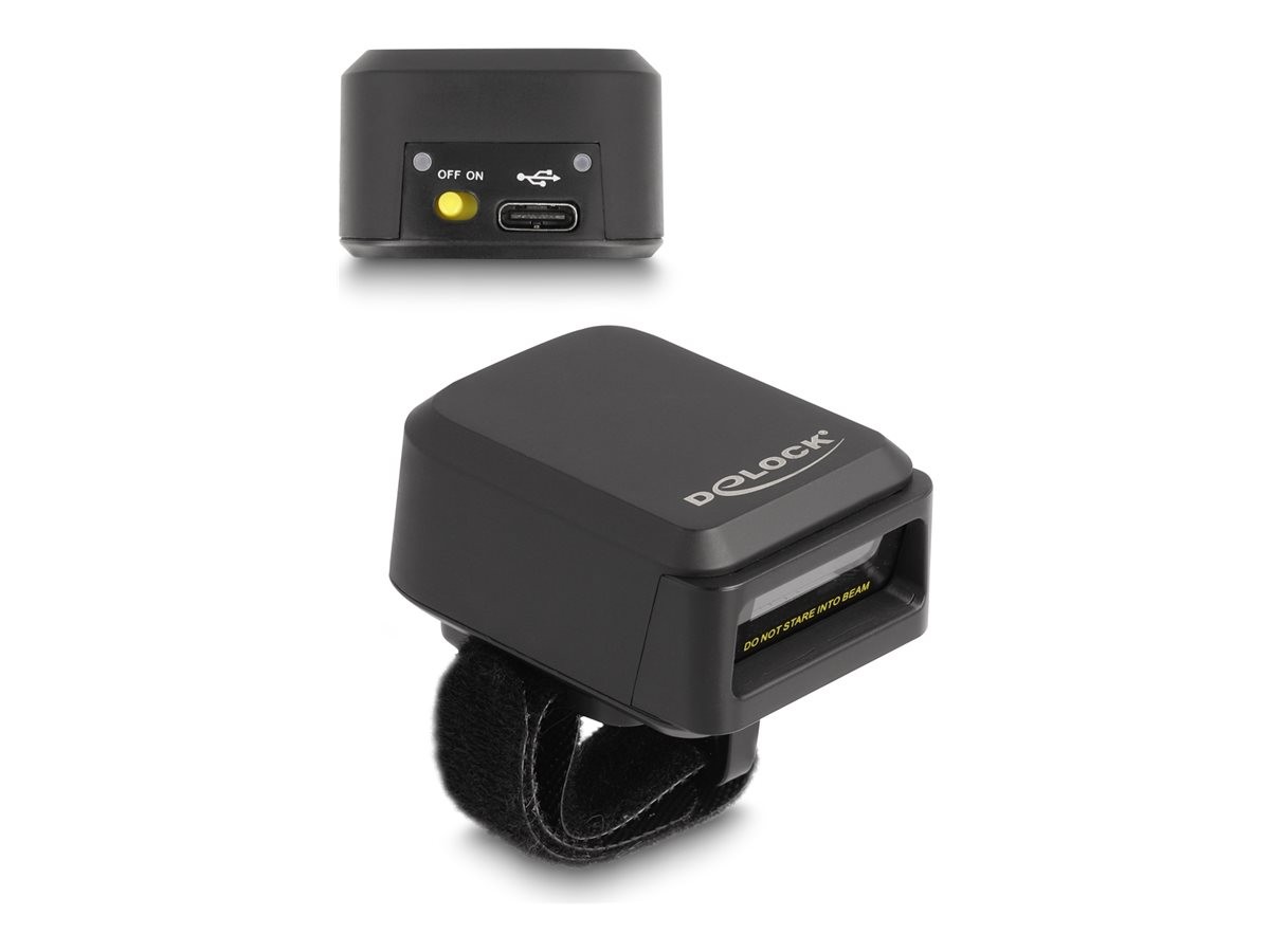 Delock Ring Barcode Scanner 1D and 2Dcon 2.4GHz or Bluetooth Barcode 90607
