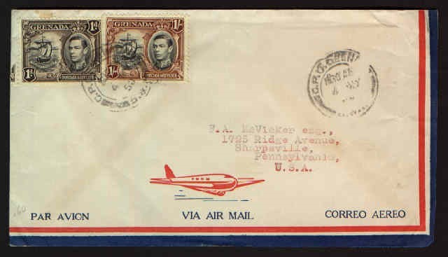GRENADA KGVI AIRMAIL TO USA