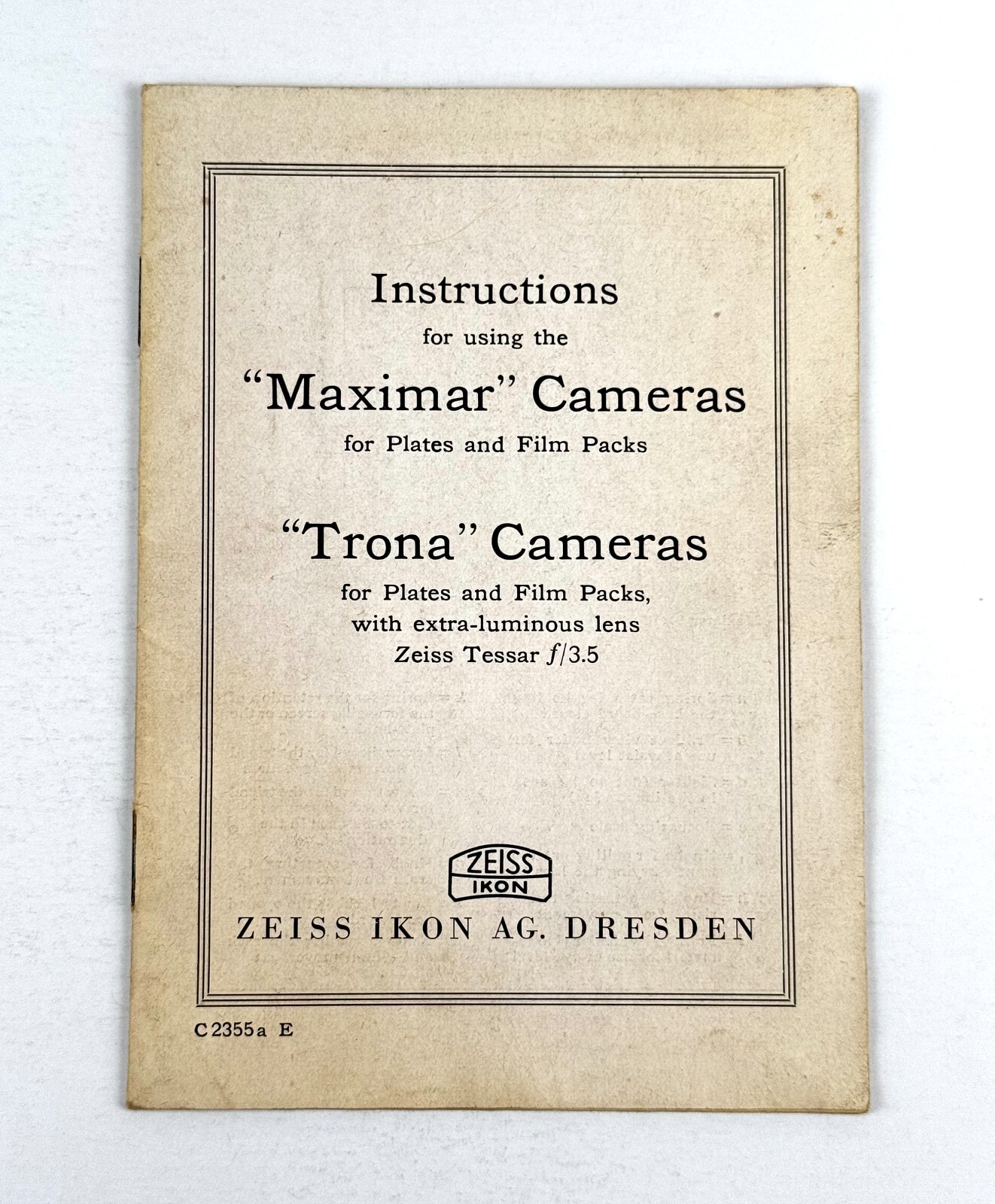 Zeiss Ikon MAXIMAR & TRONA Cameras INSTRUCTION MANUAL USERS GUIDE
