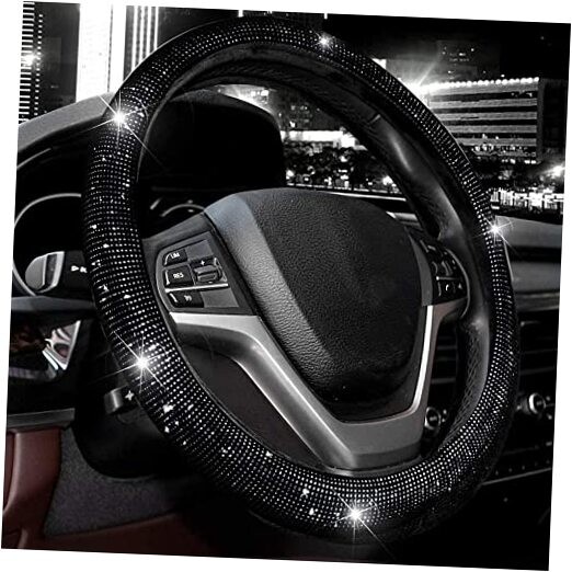  Steering Wheel Cover for Standard Size(14"1/2-15"1/4) Black with Black Diamond