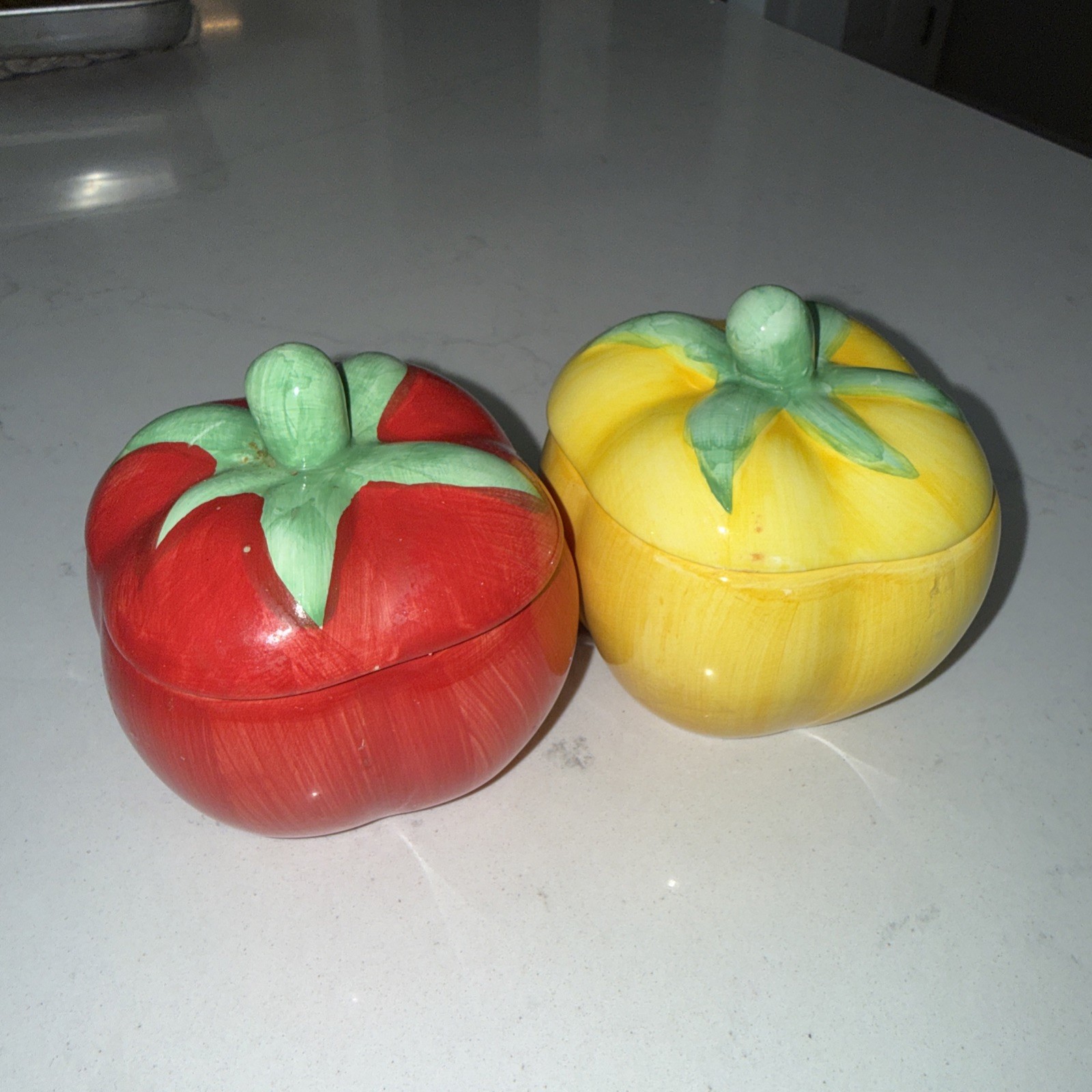 Set Of 2 Vintage Peppers Ceramic Condiment Bowls