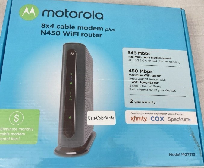 Motorola MG7315 8x4 343 Mbps Plus N450 Wi-Fi Cable Modem Wifi Router