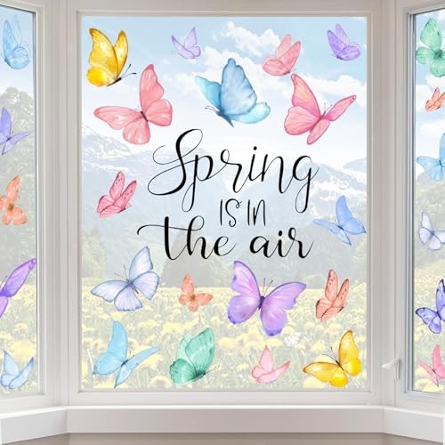  6 Sheets Spring Window Clings, Watercolor Butterfly Spring Decals, Blue